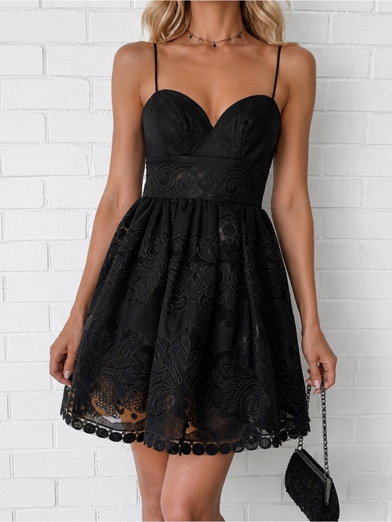 Noir by Lazaro Dresses & Skirts - Noir by Lazaro Vintage 90s Black Polyester Lace Formal Cocktail Dress Size 8